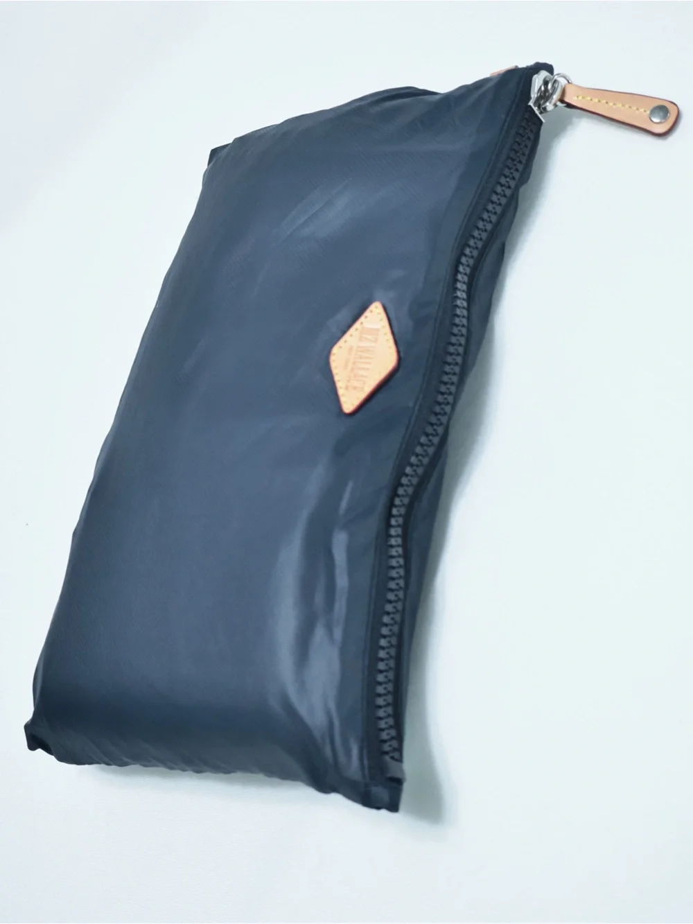 MZ Wallace Navy Blue Nylon Cosmetic Pouch with Tan Leather Accent